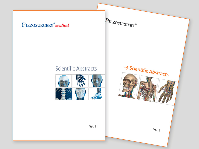 covers of mectron PIEZOSURGERY® medical abstract books, Volume 1 and Volume 2